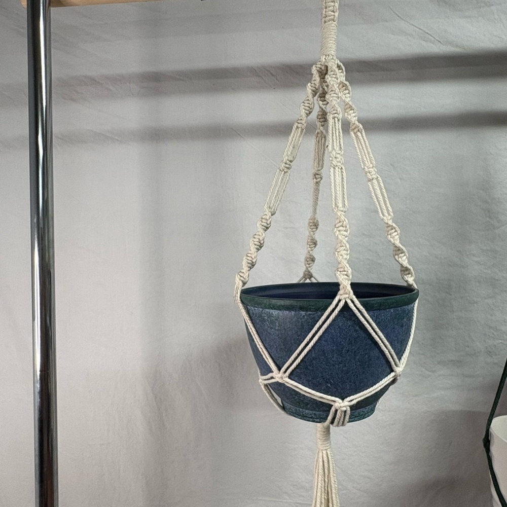 macrame plant hanger Hand Made 27” Long 7”wide Holds 6” Pot Included